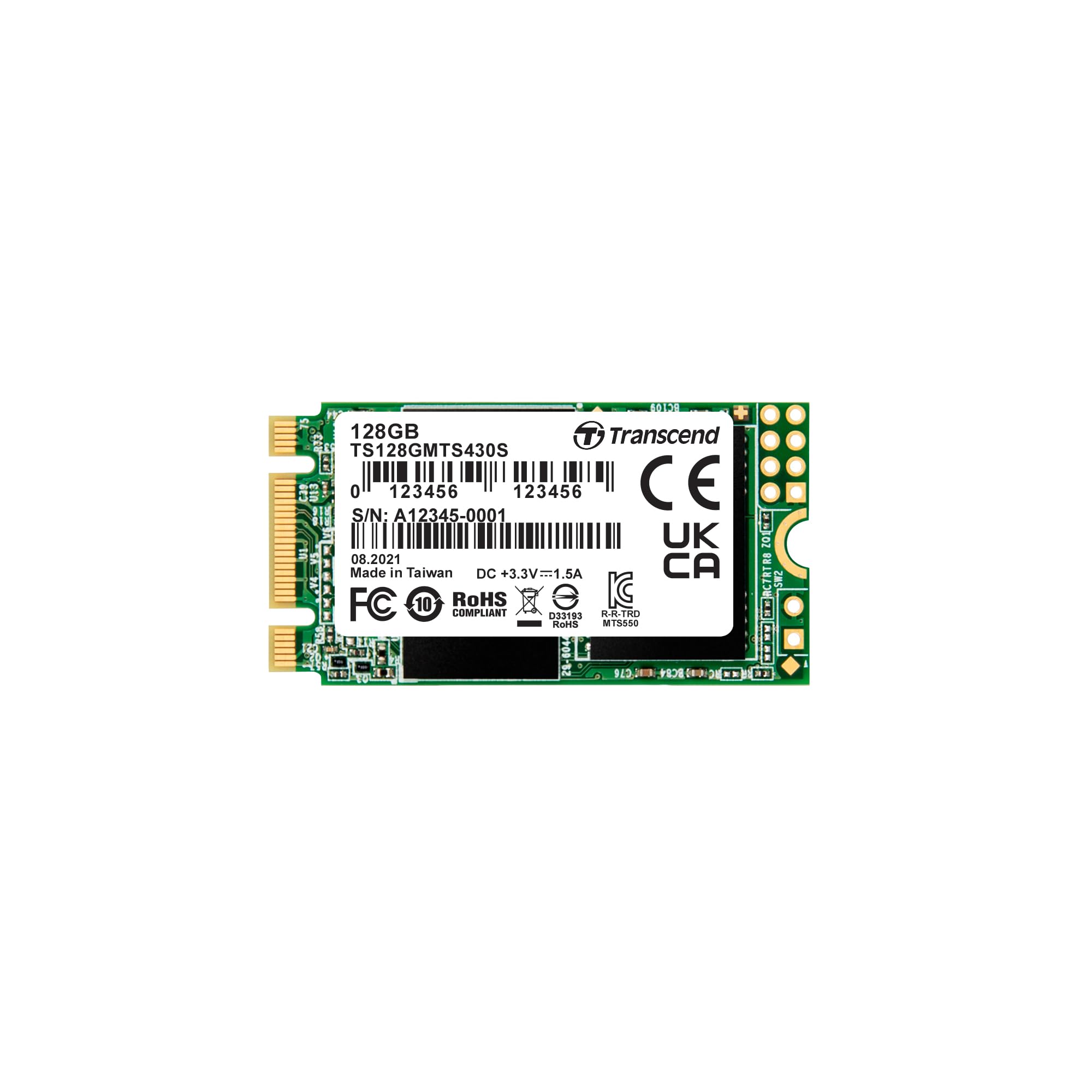 Transcend MTS430S 128GB M.2 2242 SATA III 6Gb/s SSD, Read/Write up to 560/350 MB/s with DRAM Cache for Ultrabooks& Lightweight Notebooks TS128GMTS430S