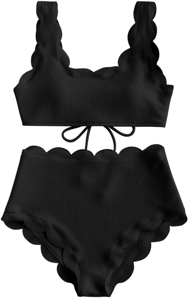 ZAFUL Women's Scalloped Textured Tank High Waisted Swimsuit Two Piece Bikini Set