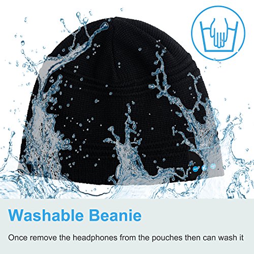 Qshell Trendy Warm Soft Knit Slouchy Music Beanie Skully Hat w/Wireless Stereo Headphones Mic Hands Free Rechargeable Battery for Fitness Outdoor Sports Skiing Running Skating Walking-Black - Thumbnail 6