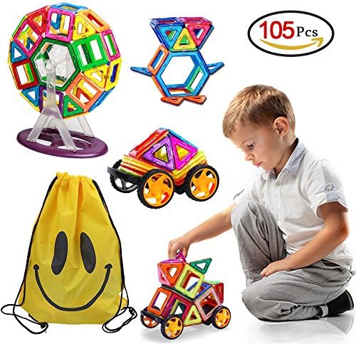 Magnetic Blocks, Holody 105 PCS Magnetic Building Blocks Sets for Kids &amp; Toddler, Magnetic Tiles Educational Toys with Alphabet &amp; Digital - Ideal Christmas &amp; Birthday Gifts for Girls &amp; Boys
