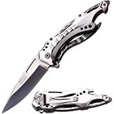 MTECH USA Folding Knife, 3.75-Inch Half-Serrated Blade, Titanium Coating, Glass Breaker, Pocket Clip