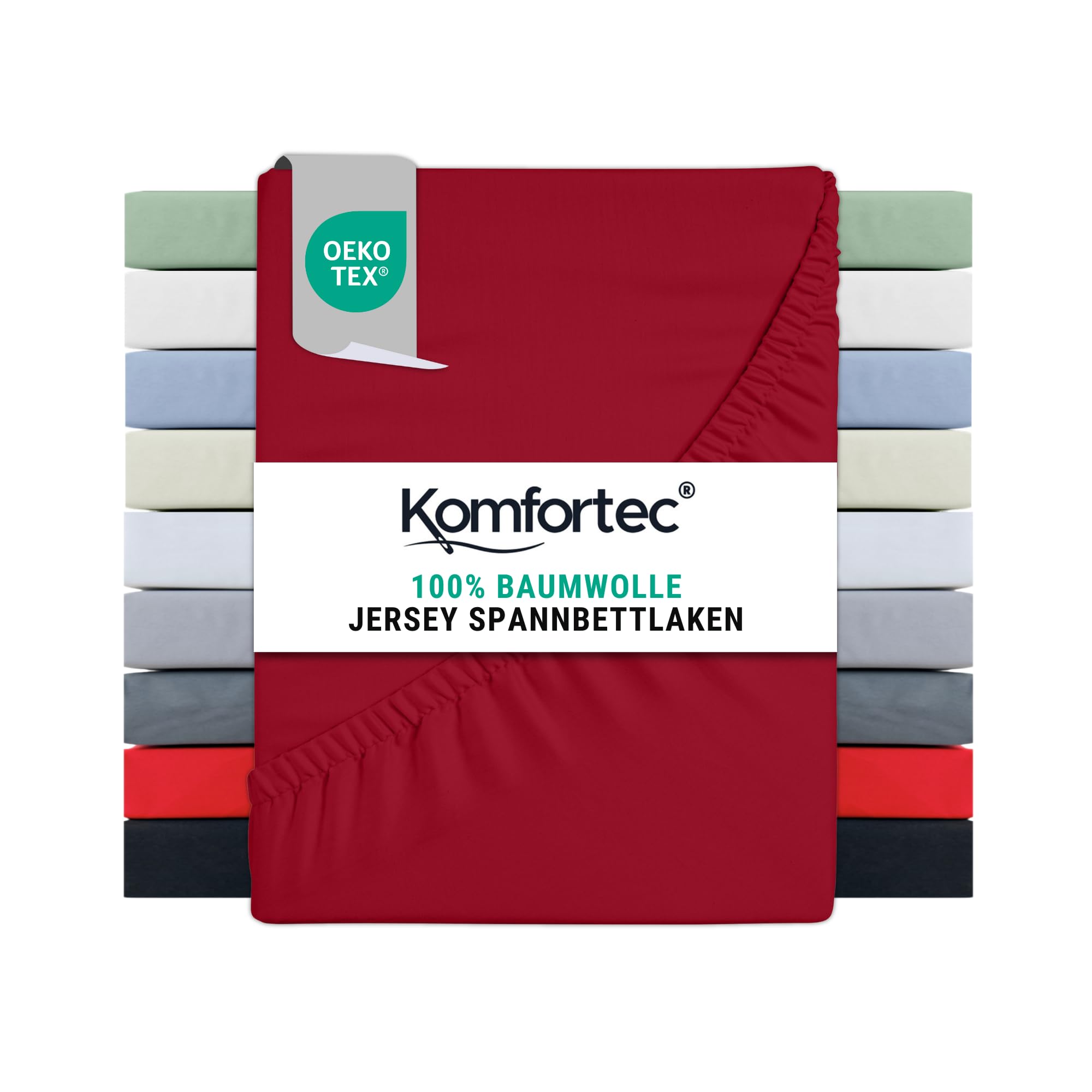 Komfortec Super King Fitted Sheet 100% Cotton, 11 inch (30 cm) Deep Pocket - Red — image 1