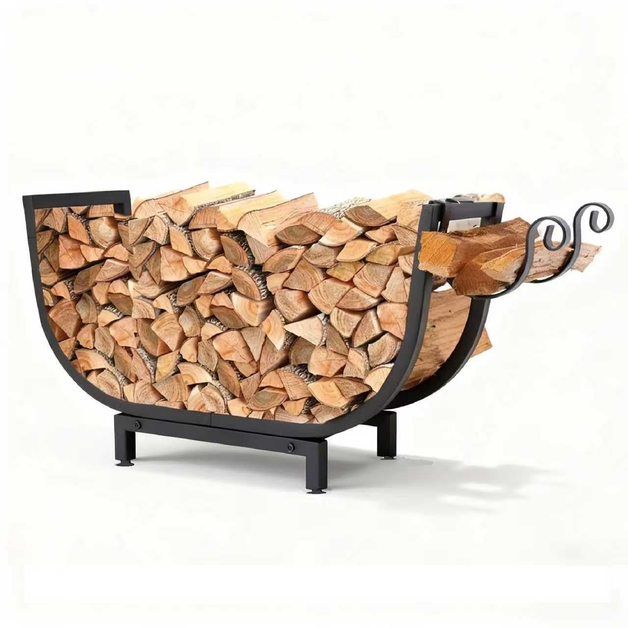 Photo 1 of ***MISSING HARDWARE***Curved Firewood Rack Outdoor Indoor, Waterproof & Rustproof Durable Log Firewood Holder Storage Rack with Kindling Hooks, Keep Firewood Organized Space Saving***MISSING HARDWARE***