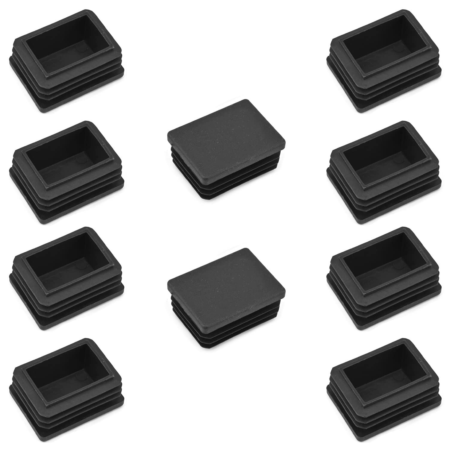 MroMax 40mm x 30mm Rectangle PP Tubing End Cap Steel Furniture Pipe Tube Cover Insert Black 10 Pcs — image 1