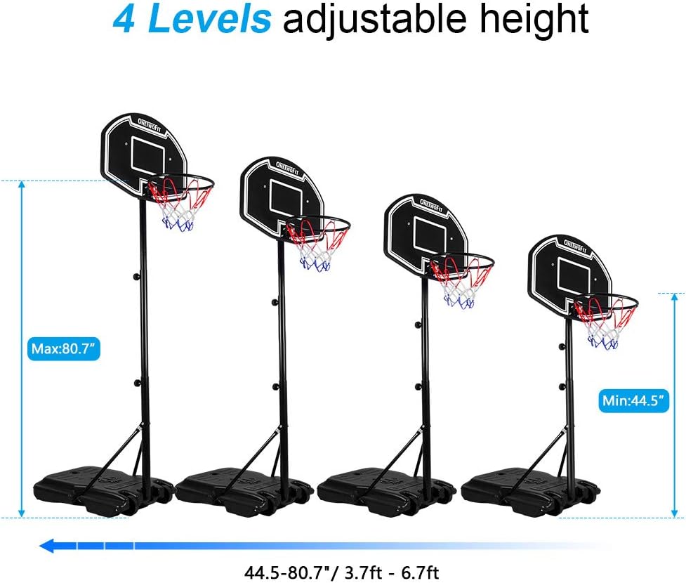 ONETWOFIT Teenagers Basketball System, Adjustable Height 44.5" - 80.7" （3.7ft - 6.7ft） Portable Impact Backboard Outdoor Basketball Hoop with 26.7" PE Backboard for Youth Kids/Junior OT132 : Sports & Outdoors