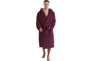 Yoimira Mens Robe with Hood Big and Tall Long Flannel Fleece Bathrobe with Pockets Winter Warm House Coat Spa Printed Design