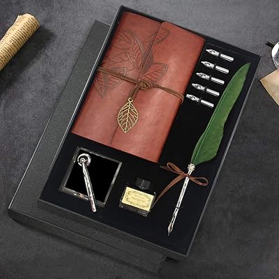 GCCL Quill Pen and Ink Set Antique Feather Dip Calligraphy Green