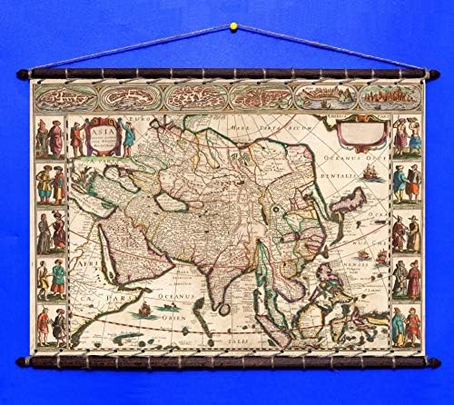 OBSIJAV Map of Asia 1620 ~ by Jodocus Hondius1563 – †1612 ~ Top Print ~ Art Cotton Canvas ~ Vintage Wooden Frame