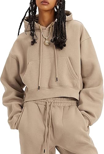 COZYPOIN Womens Fleece Piece Outfits Sweatsuit Crop Top And - Main Image