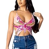 Giovacker Women's Shiny Sequins Butterfly Bandage Crop Top Sexy V-Neck Tube Top Rave Halloween Clubwear Camis