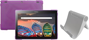 Lenovo TAB 10.1" TB-X103F TPU Case +Adjus Stand Holder - iShoppingdeals Ultra–Slim TPU Rubber Gel Cover with Textured, Non-Slip Grip for Lenovo TAB 10.1" TB-X103F Tablet 2016 Release (Purple)