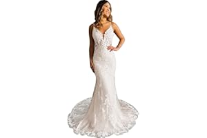 raomiao Mermaid Wedding Dresses for Bride 2024 Lace Bridal Gowns Beach Bridal Dress for Wedding Gowns, Style1-ivory