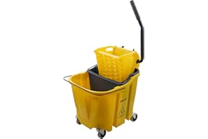 Carlisle FoodService Products Omnifit Mop Bucket with Side Press Wringer and Soiled Water Insert for Floor Cleaning, Kitchens, Restaurants, And Janitorial Use, Polypropylene (Pp), 35 Quarts, Yellow