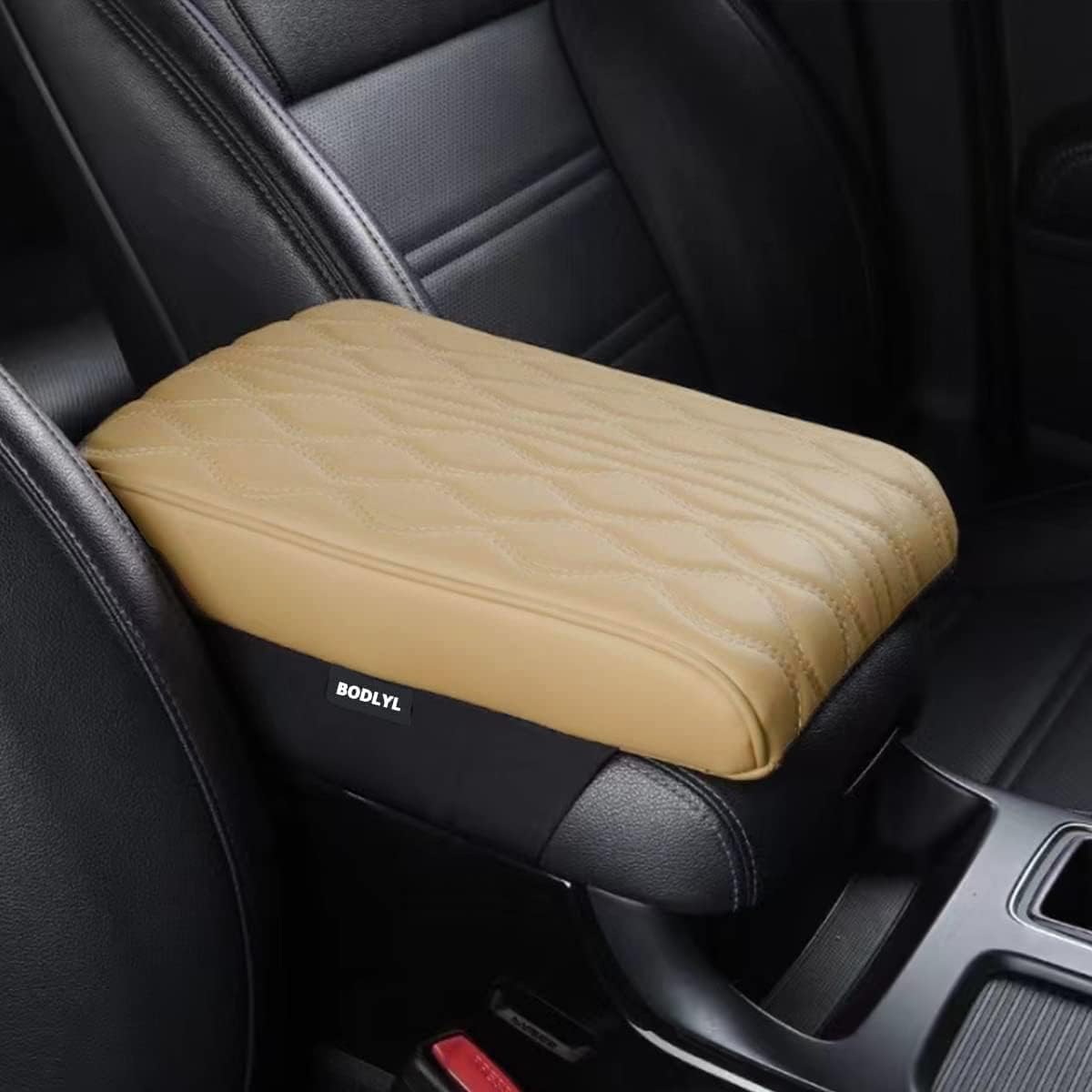 Photo 1 of BODLYL Car Center Console Cover, Memory Foam Car Armrest Cushion, Beige Auto Arm Rest Pad, Leather Arm Rest Covering Car, Hand Rest Pillow for SUV/Truck/Vehicle (Beige)