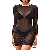 Daci Women's Sexy Sheer Mesh Swimsuit Cover up with Long Sleeves Beach Dress Bodycon Style
