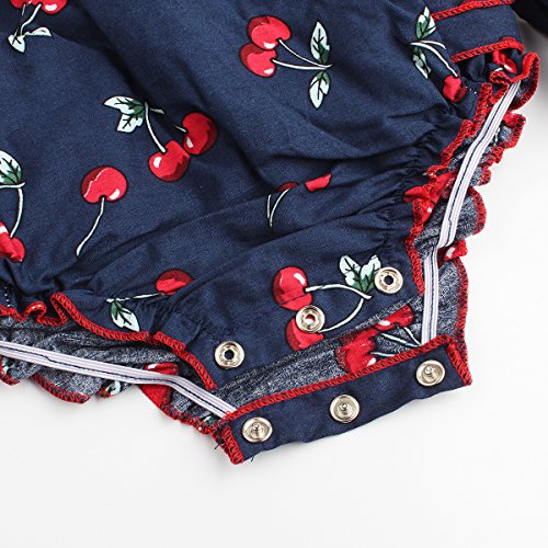 Baby Girls 2pcs Sets Cotton Ruffles Romper Outfits Clothes (M:12Months, Navy Cherry) - Thumbnail 2