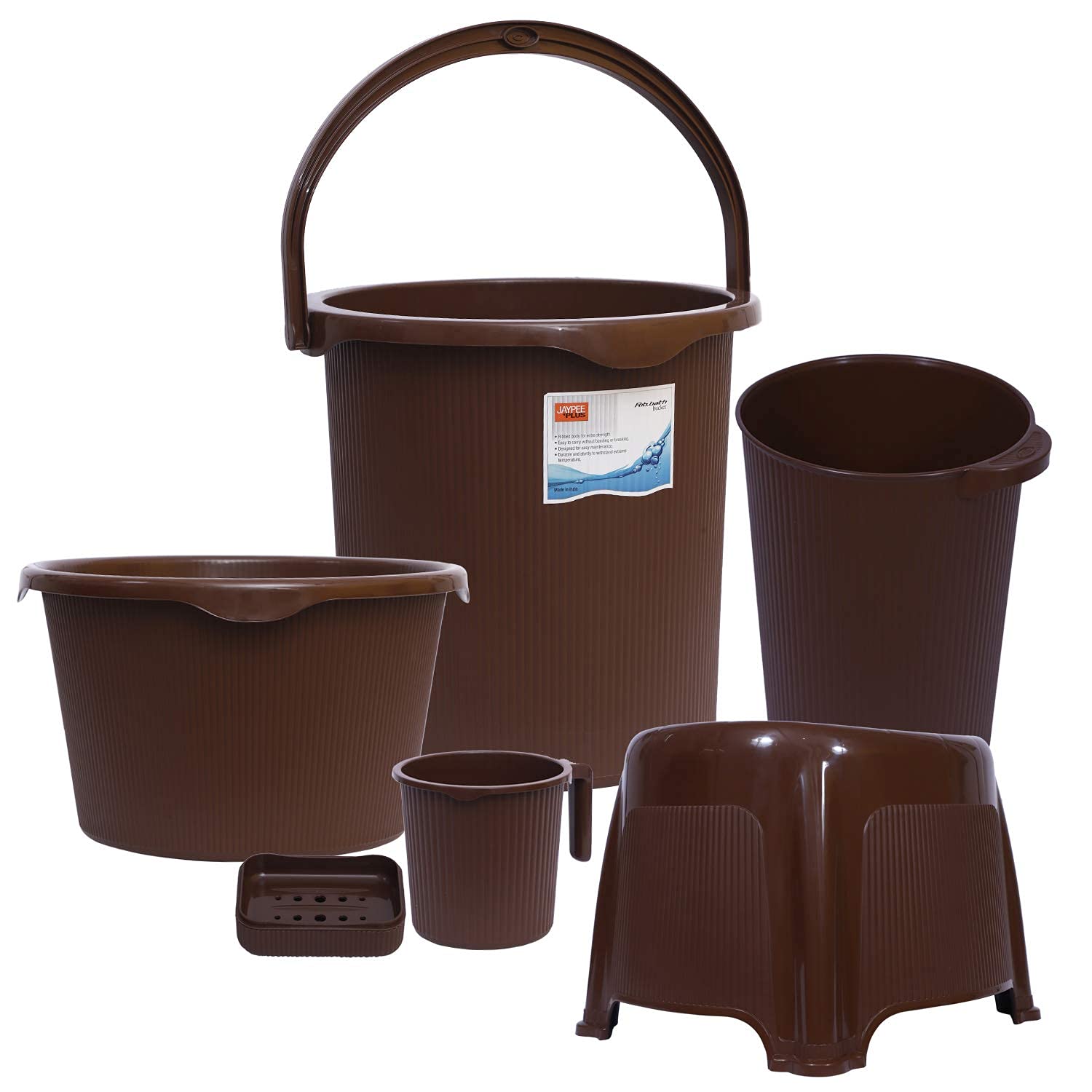 nawab Traders Plastic Bathroom Set of 6 Bucket 25 LTR, Tub, Mug 1.5