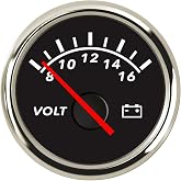 DunkTeam 52mm(2") Universal LED Electrical Voltmeter Voltage Gauge 12V 8-16V with Red Backlights for Marine Boat Yacht Auto Motor Truck