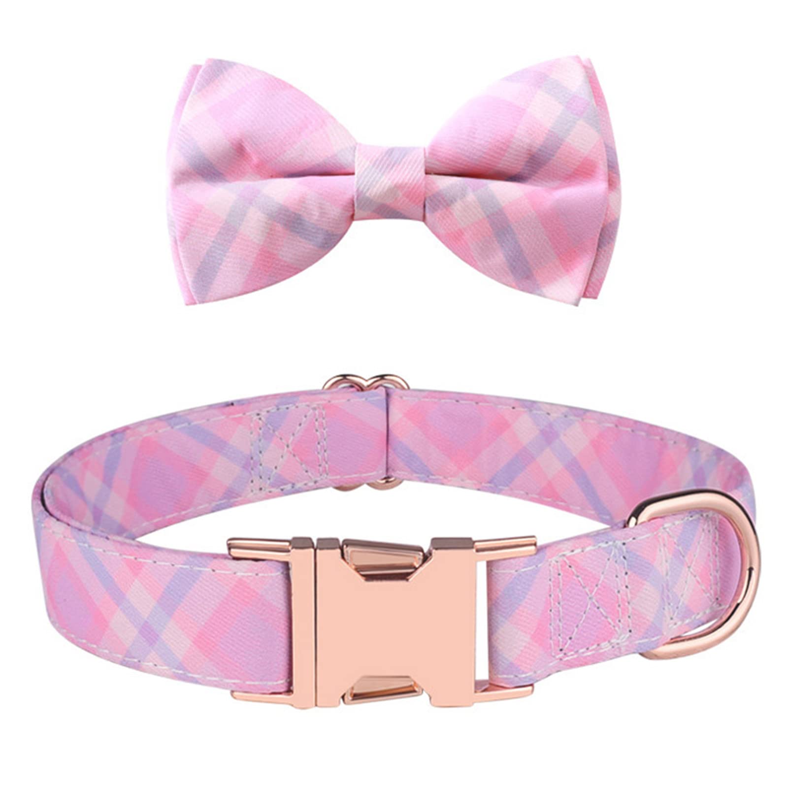 Dog Collar with Bowtie, Durable Adjustable Cotton Collars with Detachable Bow Tie for Small Medium Large Dogs and Cats Everyday Use, 33-50cm
