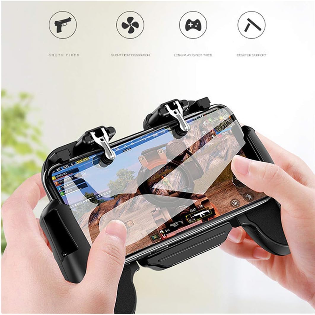 Portable Game Controller Mobile Game Trigger with Cooling Fan for PUBG of Mobile Phone, Smartphone Game L1R1 Triggers Controller Joystick Gamepad w/Aim and Fire Buttons for 4.7-6.5" Android iOS Phone