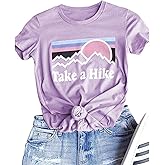 AEURPLT Womens Take A Hike T Shirt Summer Short Sleeve Casual Vacation Camping Graphic Tees Tops
