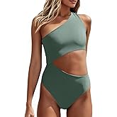 Women's One Piece Ribbed Swimsuit One Shoulder Cutout Swimwear Sexy Bathing Suit