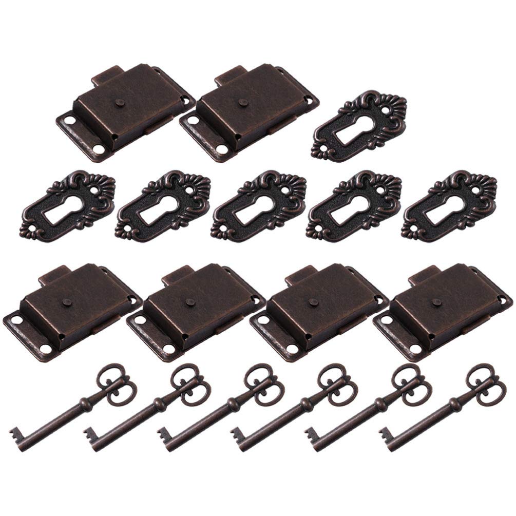 Cabilock 6 Sets Antique Retro Vintage Latch Chest Cupboard Lock with Key for Wooden Jewelry Box Cabinet Furniture Drawer Dresser Case Door Lock