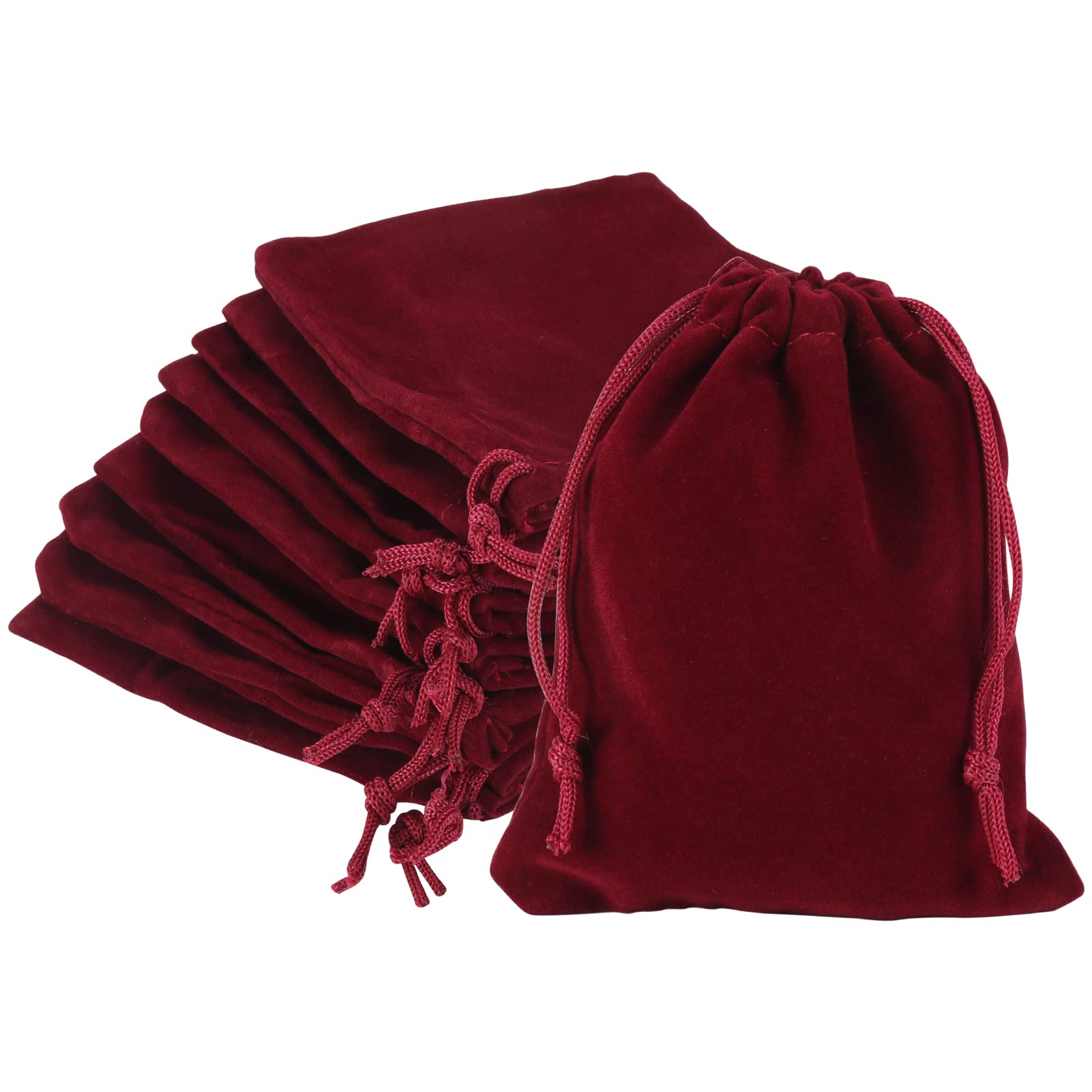 HooAMI 10pcs Wine Red Velvet Jewellery Pouch Gift Bag with Drawstrings 12cmx10cm