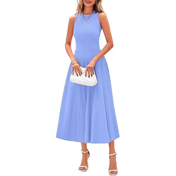 BTFBM Women Tank Midi Dress Summer Crewneck Sleeveless Pleated A Line  Business Casual Formal Sweater Spring Dresses 2026(Apricot, Small) at  Amazon Women's Clothing store