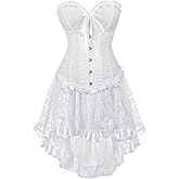 Jutrisujo Corset Dress Top Skirt Set Plus Size Bustier Outfit Lingerie Lace up Gothic Medieval Women Bride Wedding