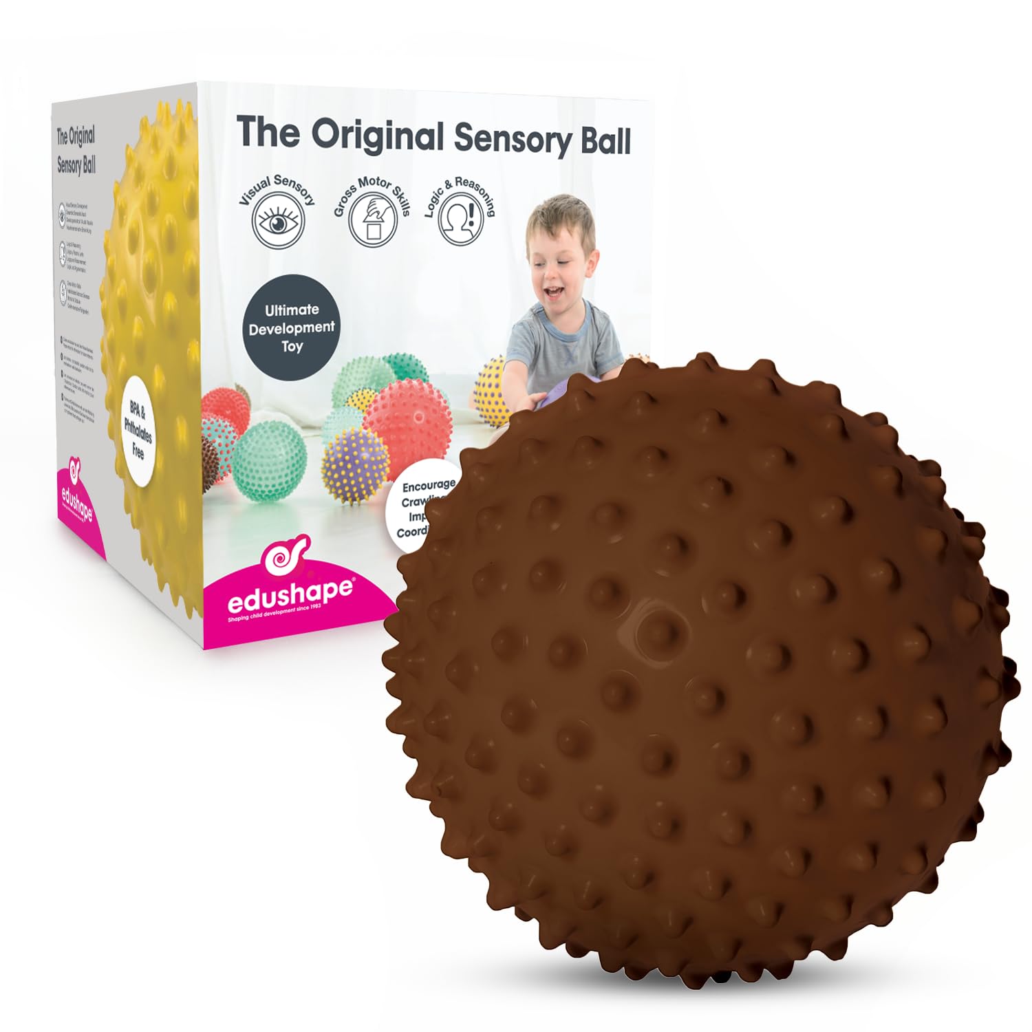 Edushape The Original Sensory Ball for Baby - 7" Boho Chic Brown Color Baby Ball that Helps Enhance Gross Motor Skills for Kids Aged 6 Months & Up - Vibrant, Colorful and Unique Toddler Ball