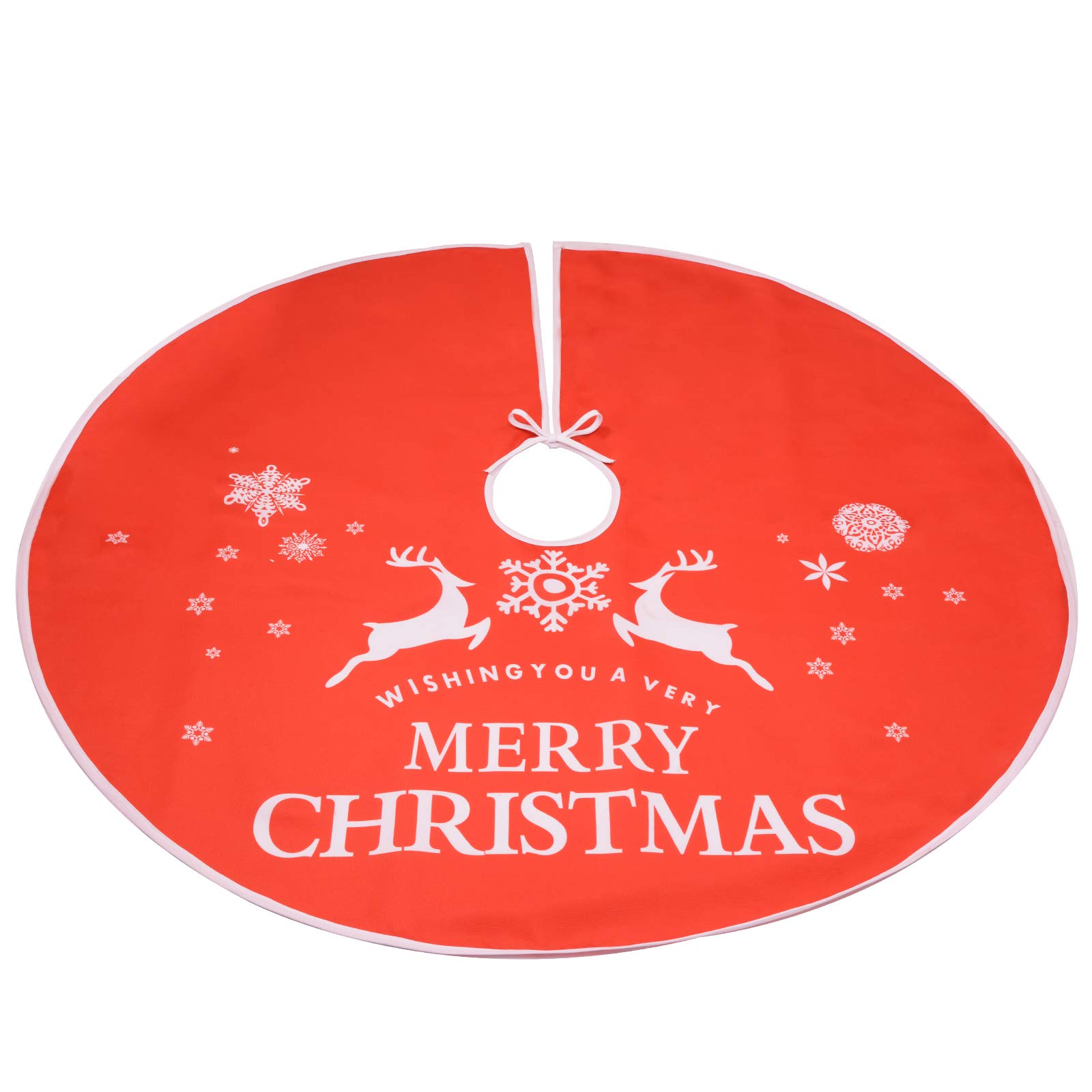 Voilamart Christmas Tree Skirt 47 Inch, Christmas Tree Decoration 2019 Upgrade Version with Reindeer Snowflakes and Snowman Christmas Tree Base Cover for Xmas & Party Holiday Home Decorations