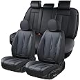Coverado Car Seat Cover, Car Seat Covers Full Set, Black Seat Covers Front Seats Back Seat Covers, Nappa Leather Waterproof Car Seat Cover, Car Seat Cushion, Car Seat Protector Universal Fit Most Cars