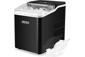 KUMIO Ice Makers Countertop, 9 Bullets Ready in 9 Mins, 26.5 Lbs/24 Hrs, Ice Machine with Self-Cleaning, Removable Ice Basket & Scoop, 2 Sizes of Bullet Ice for Kitchen Office Bar Party, Black