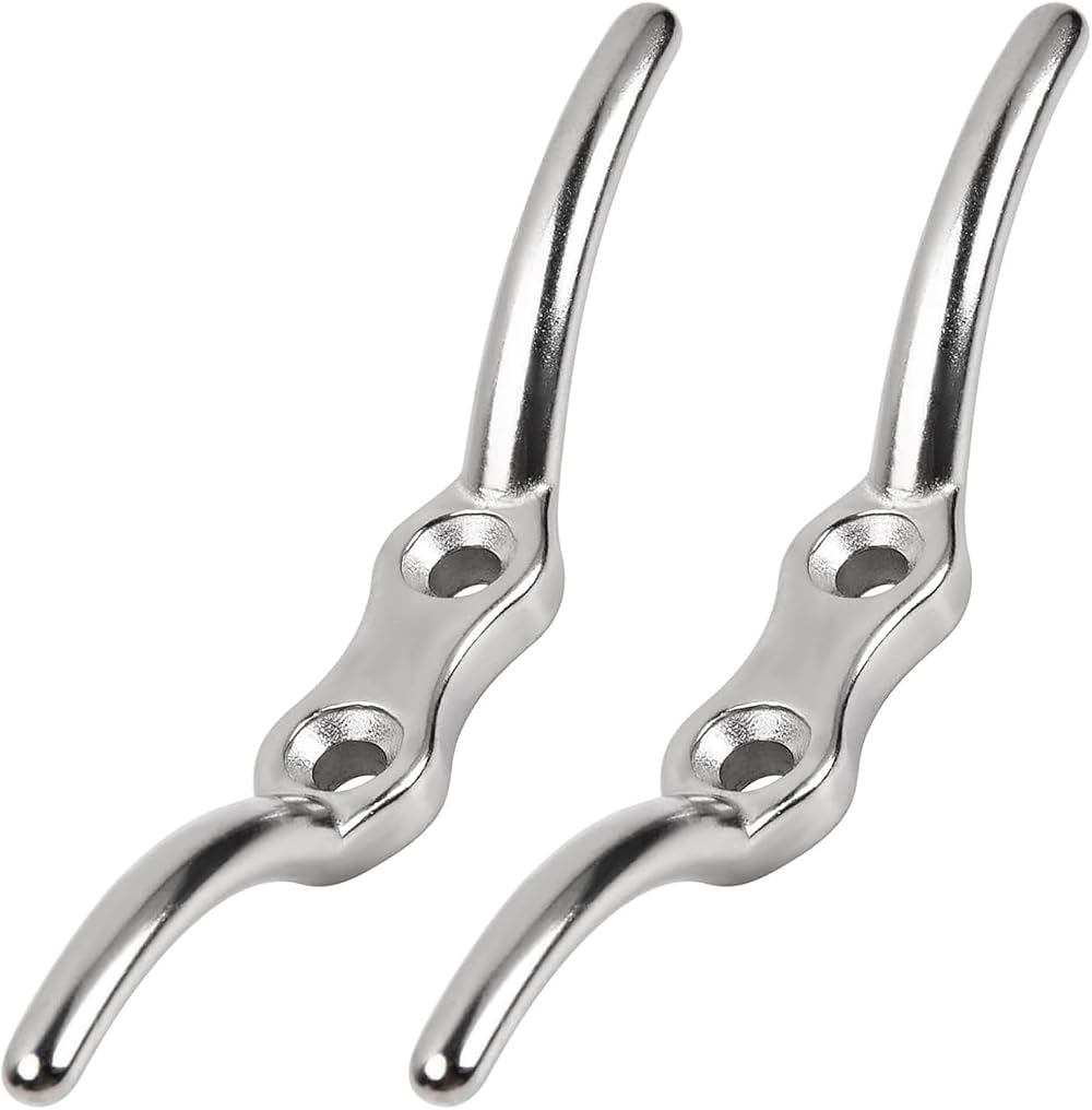 Uskerb 2PCS 113mm Silver Cleat Hooks Heavy-Duty Stainless Steel Rope Cleats