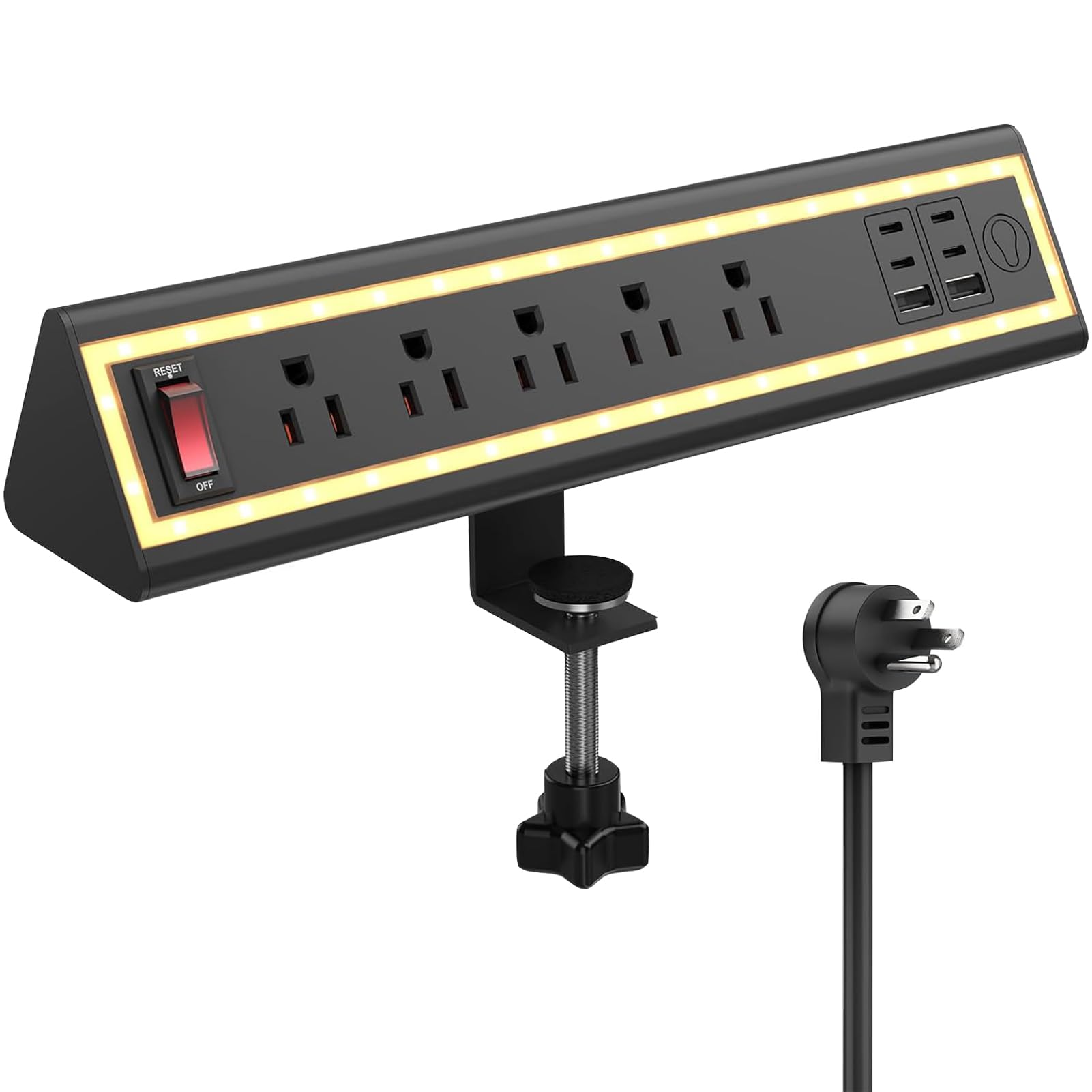 Photo 1 of NYYTGE Desk Clamp Power Strip with Nightlight, 40W Fast Charging, 6FT Extension Cord, 4x20W USB-C & 2 USB Ports, 5 AC Outlets, Fits 1.69-Inch Table Edges