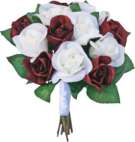 Amazon Com Burgundy And Ivory Silk Garden Roses Wedding Bouquets For Bridesmaids Bridal Bouquets For Wedding Medium Home Kitchen