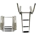 MARINE CITY Under Platform Telescoping Boat Ladder with Retractable Handrail – 316 Stainless Steel, Rust-Resistant, 400 lbs Capacity, Space-Saving Design for Boat & Yacht