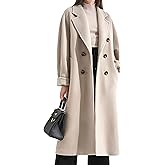 Himosyber Women Wool Blend Pea Coat Camel Notched Collar Double Breasted Outerwear Jacket
