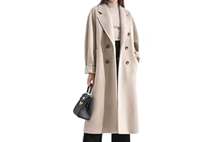 Himosyber Women Wool Blend Pea Coat Camel Notched Collar Double Breasted Outerwear Jacket