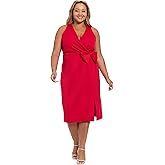 London Times Womens Women's Sleeveless V Neck Wrap Dress - Midi Wedding Guest Dresses