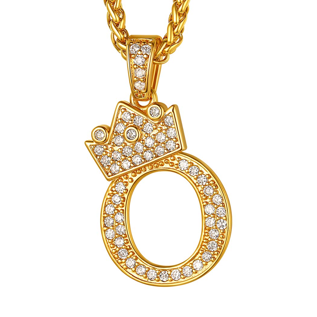 Suplight Gold Tennis Initial Necklace O, Letter Chain with Crown, Cubic Zirconia CZ Pave Crystal Bling Alphabet Name Jewelry Rapper Chain Hip Hop Necklace for Men Women — image 1