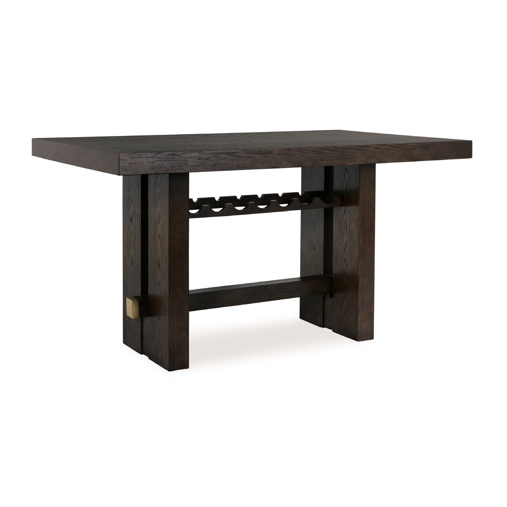 Photo 1 of ***MINOR DAMAGE*** Signature Design by Ashley Burkhaus Contemporary Counter Height Dining Table with Double-Pedestal Base and Wine Rack, Dark Brown