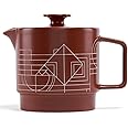 Tea Forte Terra Stoneware Teapot with Infuser and Lid, Frank Lloyd Wright, 20 oz. Sienna Stoneware Pot for Steeping Loose Leaf Tea, Dishwasher & Microwave Safe