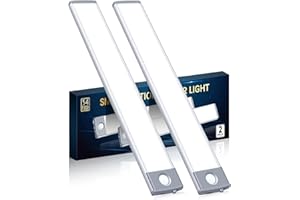 HIBOITEC LED Motion Sensor Cabinet Light 2500mAh 2 Packs Rechargeable Under Counter Closet Lighting, Wireless Night Light with 54 LEDs for Cabinet, Wardrobe, Kitchen, Hallway, Stairs