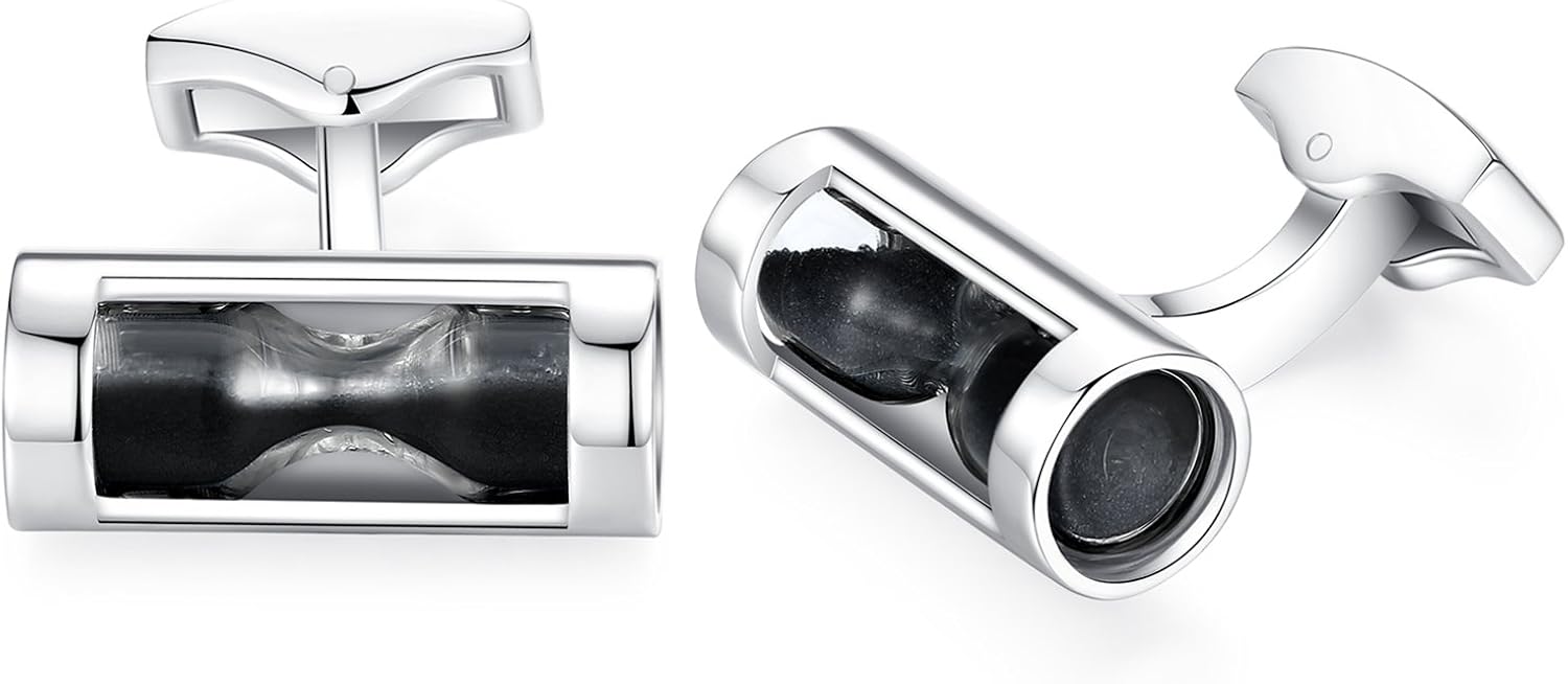 HONEY BEAR Sand Timer Hourglass Funnel Cufflinks for Men Shirt Business Wedding Gift Black, 8*20mm