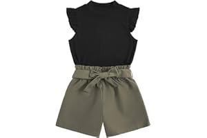 Floerns Girls 2 Piece Outfit Ruffle Trim Tee Top with Paperbag Waist Shorts Set
