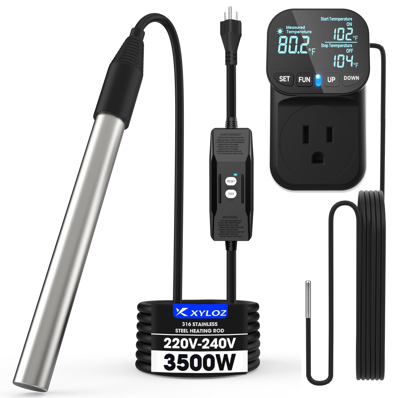 Photo 1 of 240V 3500W Immersion Electric Water Heater, Fully Submersible Water Heater with Thermostat & GFCI, for Sinks, Bathtubs, Washbasins, Small Swimming Pools, Water Storage Tanks, Hot Tubs and Buckets