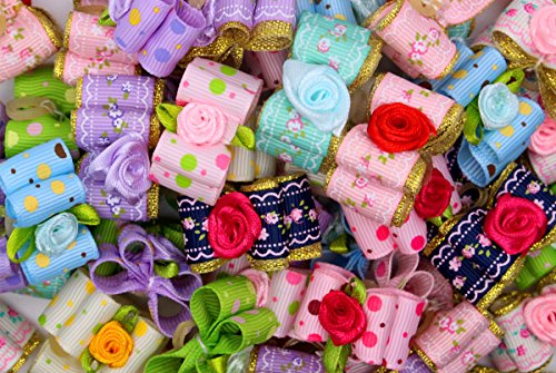 image for YOY 24PCS/12 Pairs Adorable Grosgrain Ribbon Pet Dog Hair Bows with Ru