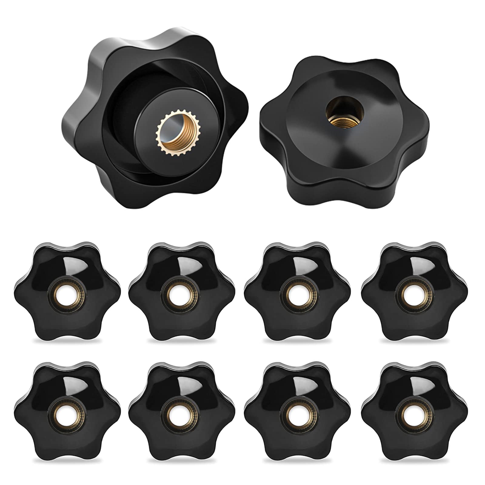 FYting M10 Star Knobs,10 PCS Female Knob Screws M10 clamping screw knob Threaded Female Star Black Plastic Clamp Nut Clamping For Machinery Equipment Industrial Equipment - 38mm